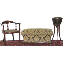 Victorian rosewood rectangular box ottoman of waisted form with dark blue &...