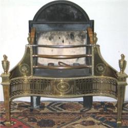 Late C19th neo-classical style brass & steel serpentine fronted firegrate with...