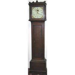 Early C19th oak longcase clock with 30-hour movement, the square painted dial...