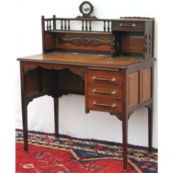 Edwardian Art Nouveau rosewood & teak lady's desk with fielded panels & floral...