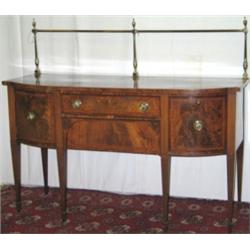 George III & later mahogany & satinwood banded sideboard with brass curtain...