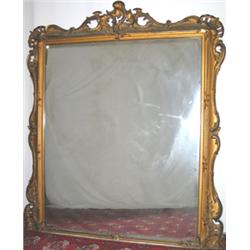 C19th gilt framed overmantel mirror with pierced foliate & rocaille decoration,...