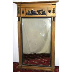 C19th gilt painted pier glass with ebonised relief moulded neo-classical...