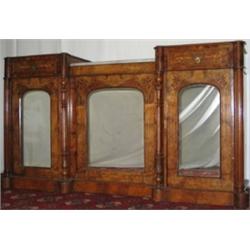 Victorian walnut & marquetry inlaid inverted breakfront side cabinet with well...
