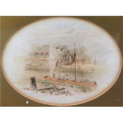 C19th English school - 'YORK', A RIVER SCENE WITH FIGURES UNLOADING A BARGE,...