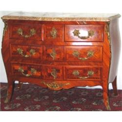 Louis XV style kingwood & parquetry serpentine fronted bombe commode with...