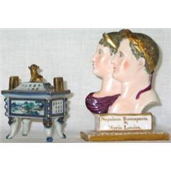 Mid C19th Paris porcelain flat-back group bust depicting Napoleon Buonaparte &...