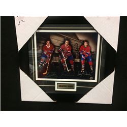 LAFLEUR, BELIVEAU, ROBINSON TRIPLE SIGNED 12" X 14" FRAMED PHOTO