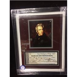 FEAMED ANDREW JACKSON COLLECTIBLE W FACSIMILE CHEQUE 1835