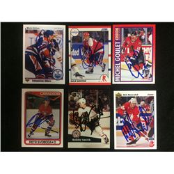 AUTOGRAPHED HOCKEY CARD LOT (GELINAS, SVOBODA, SMITH, HUNTER, GOULET, HAWERCHUK)