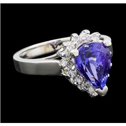 3.07 ctw Tanzanite and Diamond Ring - 14KT White Gold