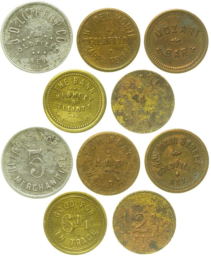 Five Goldfield, Nevada Bar Tokens