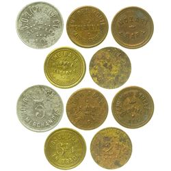 Five Goldfield, Nevada Bar Tokens
