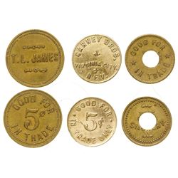Three Different Virginia City, Nevada Tokens