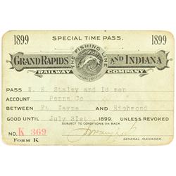 Grand Rapids & Indiana Railway 1899 Pass