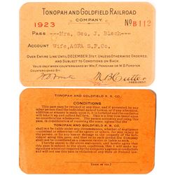 Tonopah & Goldfield Railroad Co. Pass (1923)