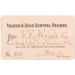 Toledo & Ohio Central Railway 1886 Pass