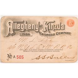 Allegheny & Kinzua Railroad 1892 Pass