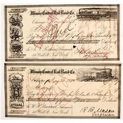 Illinois Central Rail Road Pair of Checks