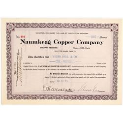Naumkeag Copper Co. Stock Certificate, 1914