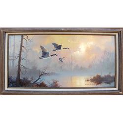 Canada Geese in Flight Oil Painting