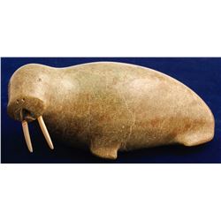 Green Stone Walrus with Ivory Tusks