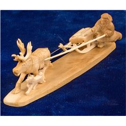 Ivory Eskimo, Dog, Sled and Reindeer Sculpture