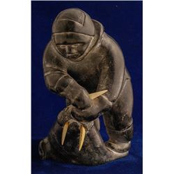 Primitive Eskimo Soapstone Carving with Ivory