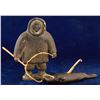 Image 1 : Soapstone Eskimo and Seal Pair (with Ivory Harpoon)