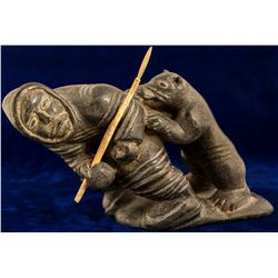 Soapstone Figure of Native Alaskan and Bear