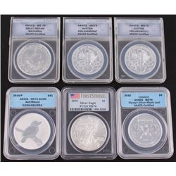 Lot of (6) 2010 Assorted ANACS  PCGS Encapsulated Silver Coins