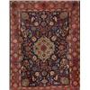 Image 1 : Tabriz Rug, Post 1950, Blue ground with serrated leaf and floral spray field centering a step...