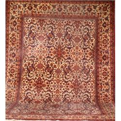 Not Illustrated, Keshan Rug, Post 1950, Beige ground with floral trellising vine and palmet...