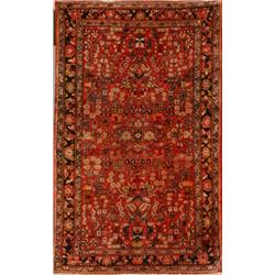 Not Illustrated, Sarouk Rug, Post 1950, Red ground with rosette and floral spray field with...