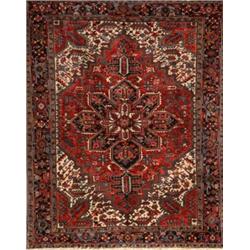 Not Illustrated, Heriz Rug, Circa 1950, Red ground with herati field centering a star medal...