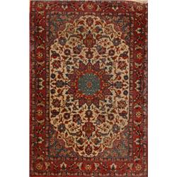 Not Illustrated, Keshan Rug, Post 1950, Beige ground with palmette and trellising vine fiel...