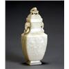 Image 1 : Chinese White Jade Archaistic Covered Urn, 19th Century, The body carved with scrollwork, the...