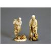 Image 1 : Two Japanese Ivory Okimono of a Snake Charmer and a Man with a Monkey, Meiji Period (1868-1912)...