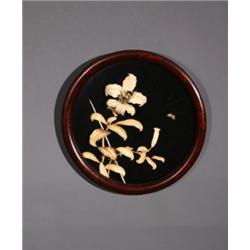 Set of Three Japanese Ivory 'Iris' Plaques, Taisho-Showa Period (1912-1997), Each circular ro...