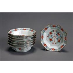 Set of Seven Kakiemon Octagonal Bowls, Edo Period (1600-1868), Diameter: 5-7/8 in (14.9 cm)...