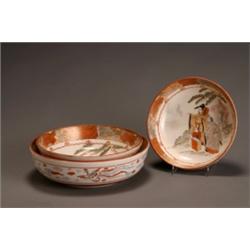 Nest of Three Kutani Bowls, Meiji Period (1868-1912), Each decorated in shades of iron-red, o...