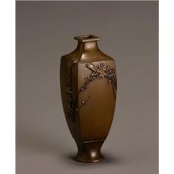 Japanese Mixed Metal Inlaid Sentuko Vase, Meiji Period (1868-1912), Signed indistinctly and w...