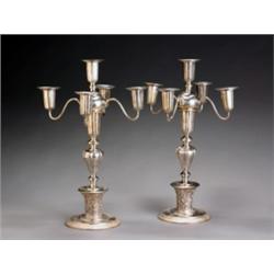 Pair of Middle Eastern Weighted Silver Five-Light Convertible Candelabra, 20th Century, Appar...