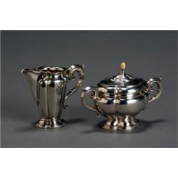 Italian Rococo Style Silver Creamer and Covered Sugar Bowl, First Quarter 20th Century, Each...