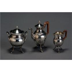 French Neoclassical Style Silver Three-Piece Demitasse Set, Late 19th Century, Consisting of...