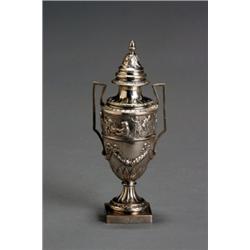 Continental Neoclassical Style Silver Covered Urn, 19th Century, Embossed with a continuous b...