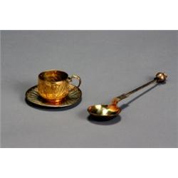 Continental Silver-Gilt Commemorative Ladle and a Cup and Saucer, 19th Century, The ladle, po...