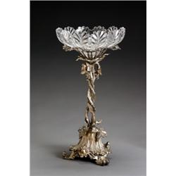 European Silver Plate Centerpiece, Late 19th Century, The twisted bough-form standard hung wi...