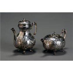 Continental Rococo Style Silver Coffeepot and Teapot, Probably German, Late 19th Century, Eac...