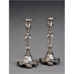 Pair of German Rococo Style Weighted Silver Candlesticks, Circa 1900, One standard with engra...